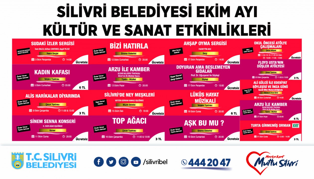 SİLİVRİ BELEDİYESİ EKİM AYI KÜLTÜR SANAT TAKVİMİ YAYINLANDI