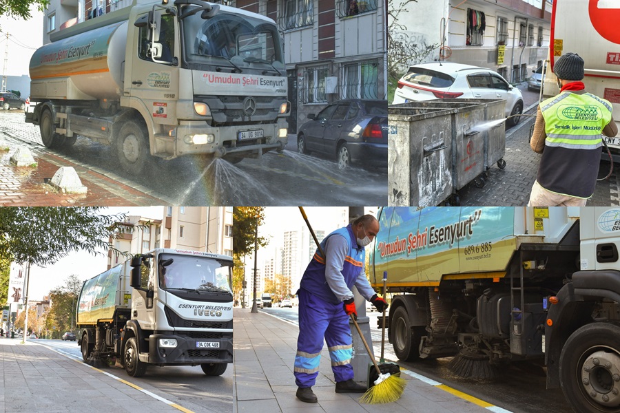 ESENYURT’TA CADDE VE SOKAKLAR KORONAVİRÜSE KARŞI YIKANIYOR