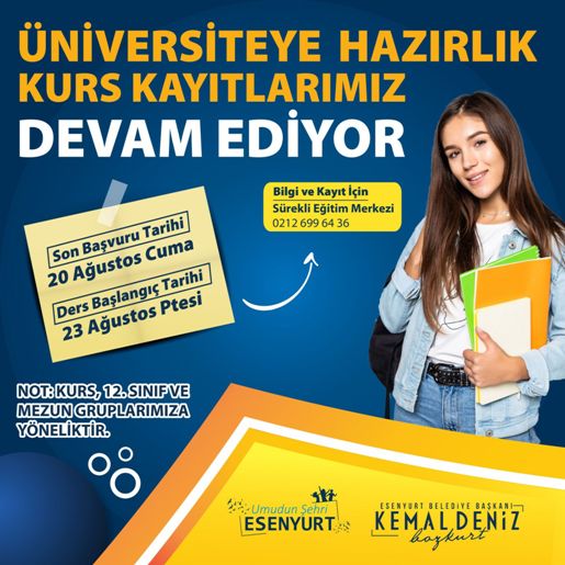 ESENYURT BELEDİYESİ’NİN YKS VE LYS KURSLARININ KAYITLARI DEVAM EDİYOR