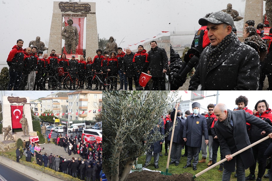 ÇANAKKALE’YE GİDEN BİSİKLETÇİLERİN GETİRDİKLERİ TOPRAKLA ZEYTİN AĞACI DİKİLDİ