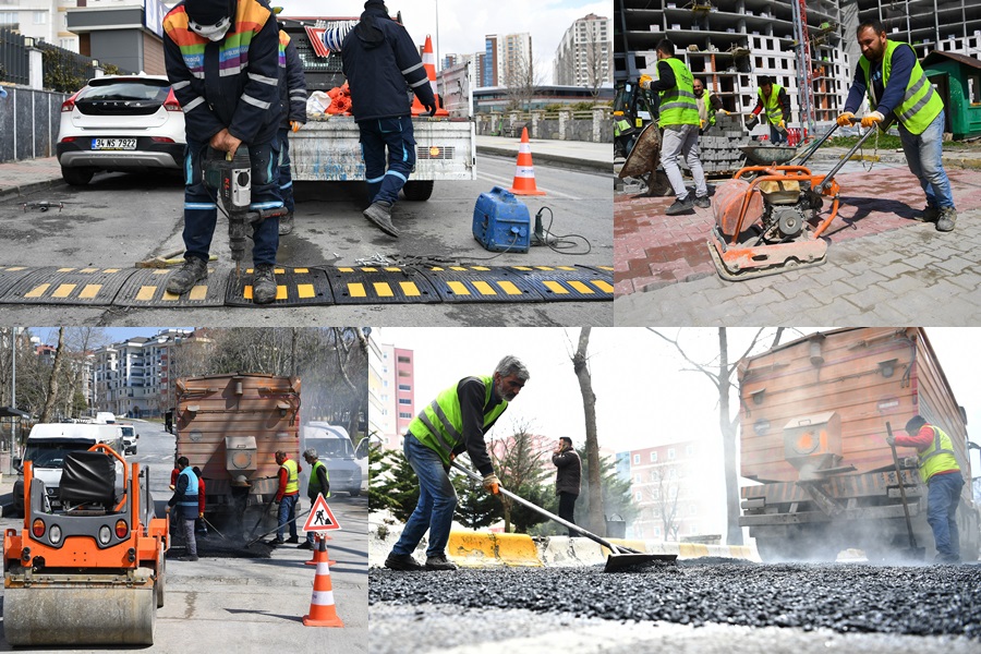 BEYLİKDÜZÜ’NDE KAR YAĞIŞINDAN ZARAR GÖREN YOLLAR ONARILIYOR