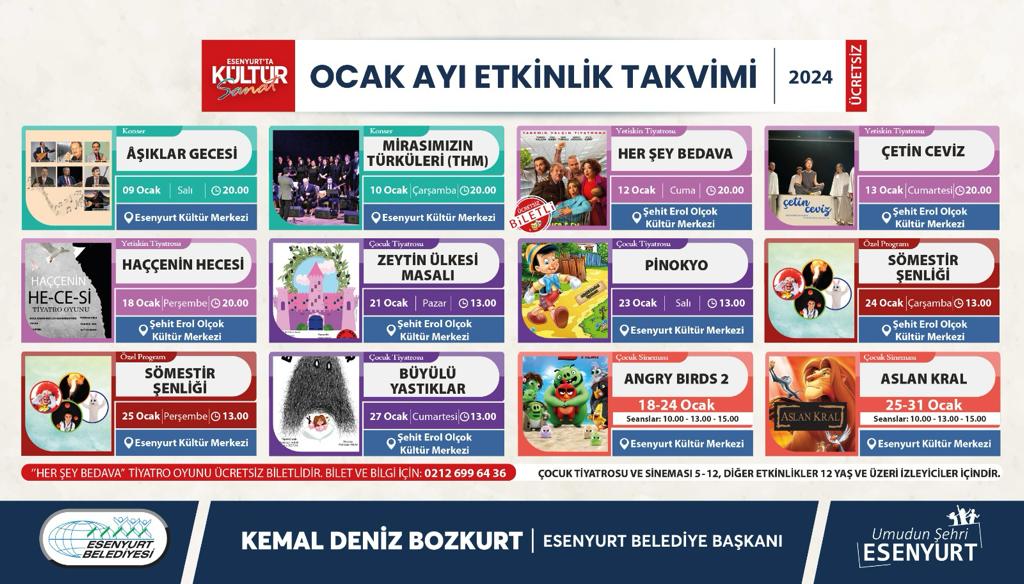 ESENYURT’TA KÜLTÜR SANAT DOLU BİR OCAK AYI PROGRAMI!