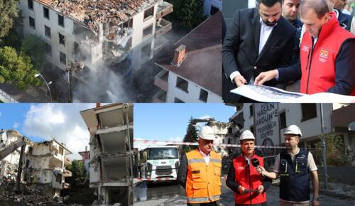 YÜKSEK RİSKLİ OLDUĞU TESPİT EDİLEN 3 BİNA BELEDİYE EKİPLERİ GÖZETİMİNDE YIKILDI