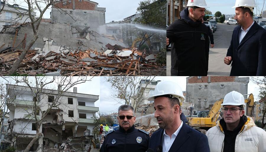 BELEDİYE–VATANDAŞ İŞ BİRLİĞİYLE “ÇOK RİSKLİ”  BİR YAPI DAHA YIKILDI