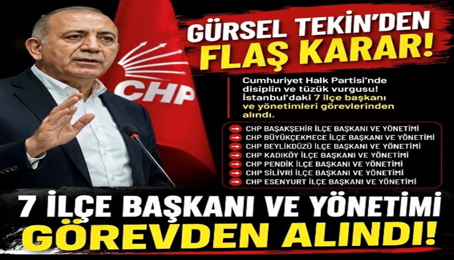 GÜRSEL TEKİN’DEN FLAŞ KARAR!  7 İLÇE BAŞKANI VE YÖNETİMİ GÖREVDEN ALINDI…